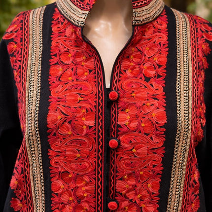 Handmade Pashmina Wool Coat | Sozni Aari Embroidery, Size 46
