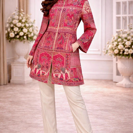 Kani Jamawar Wool Jacket | Kashmir Rajsthani Royal pattern Artwear Size-40