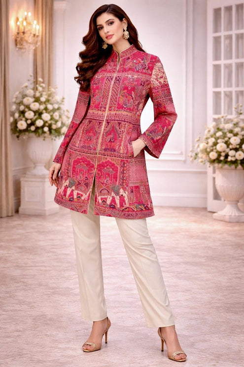 Kani Jamawar Wool Jacket | Kashmir Rajsthani Royal pattern  Artwear  Size-40