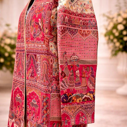 Kani Jamawar Wool Jacket | Kashmir Rajsthani Royal pattern  Artwear  Size-40
