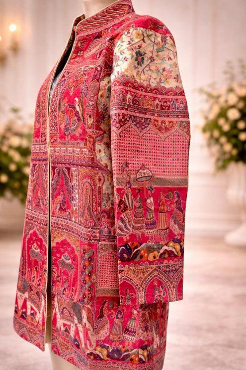 Kani Jamawar Wool Jacket | Kashmir Rajsthani Royal pattern Artwear Size-40