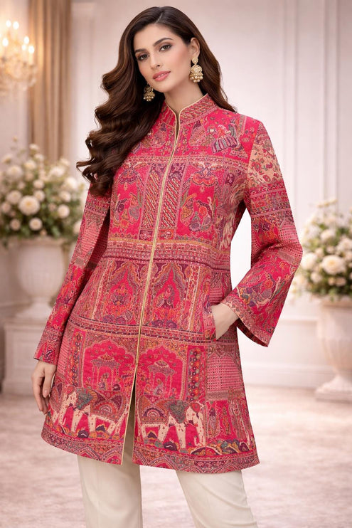 Kani Jamawar Wool Jacket | Kashmir Rajsthani Royal pattern  Artwear  Size-40