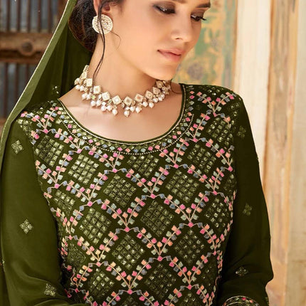 Designer Georgette Suit Set | Embroidered and sequence Work Dress Size-42