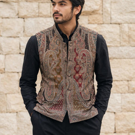 Kani Jamawar MENS WOVEN PAISLEY waistcoats, structured fit | Statement fashion wear| Size-46