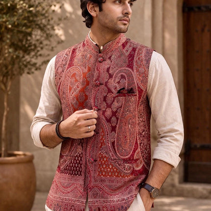 Kani Jamawar MENS WOVEN PAISLEY waistcoats, structured fit | Statement fashion wear| Size-46