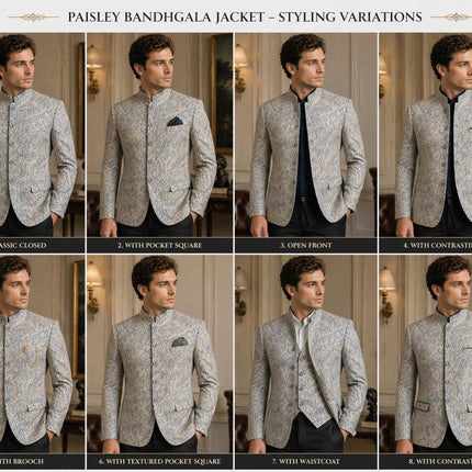 Mens Kani Jamawar Jodhpuri style Jacket, Woven Paisley