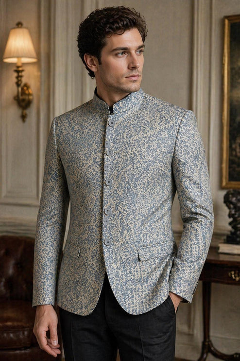 Mens Kani Jamawar Jodhpuri style Jacket, Woven Paisley