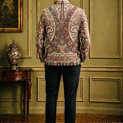 Mens Kani Jamawar blazer style Jacket, Woven Paisley