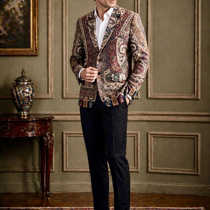 Mens Kani Jamawar blazer style Jacket, Woven Paisley