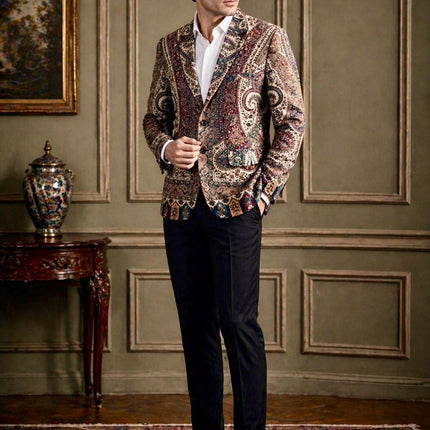 Mens Kani Jamawar blazer style Jacket, Woven Paisley