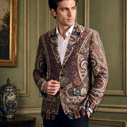 Mens Kani Jamawar blazer style Jacket, Woven Paisley