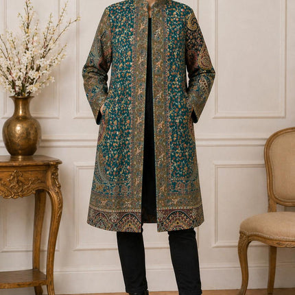 Kani Jamawar Wool, silk Jacket | Kashmir kalamkari Paisley Artwear Multiple Size-42