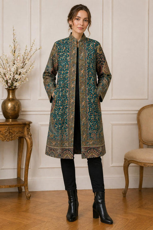 Kani Jamawar Wool, silk Jacket | Kashmir kalamkari Paisley Artwear Multiple Size-42