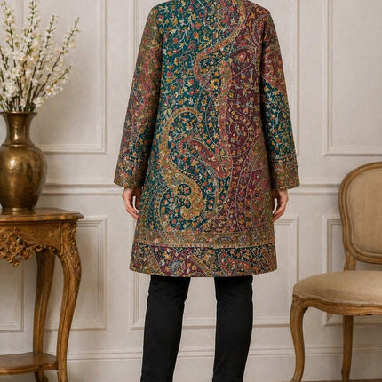 Kani Jamawar Wool, silk Jacket | Kashmir kalamkari Paisley Artwear Multiple Size-42