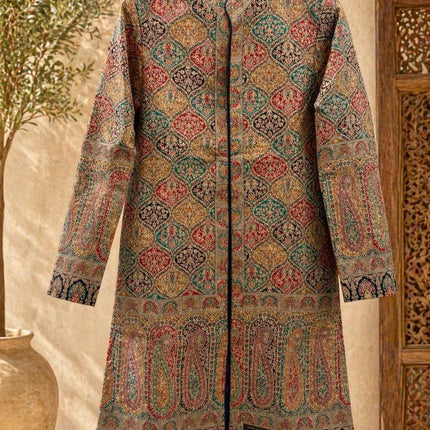 Kani Jamawar Wool, silk Jacket | Kashmir Paisley Artwear Multiple Size-40