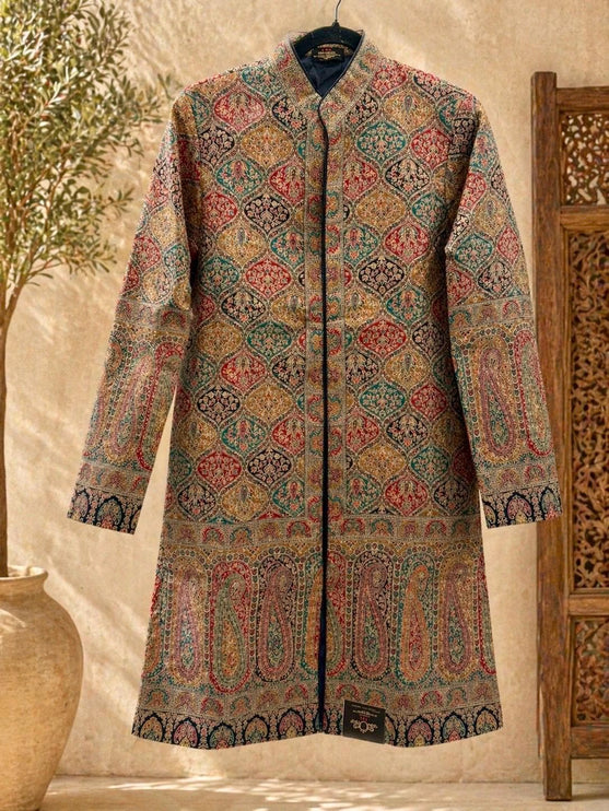 Kani Jamawar Wool, silk Jacket | Kashmir Paisley Artwear Multiple Size-40