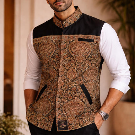 Kani Jamawar MENS WOVEN waistcoats, structured slim fit |cotton wool | Statement fashion wear|