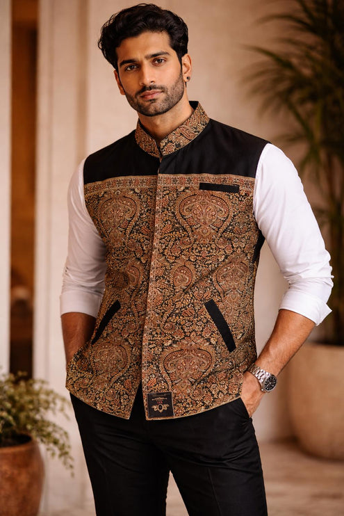 Kani Jamawar MENS WOVEN waistcoats, structured slim fit |cotton wool | Statement fashion wear|