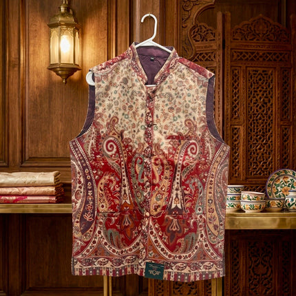 Mens Kani Pashmina Waistcoat, Woven Paisley