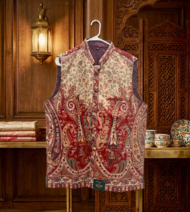 Mens Kani Pashmina Waistcoat, Woven Paisley