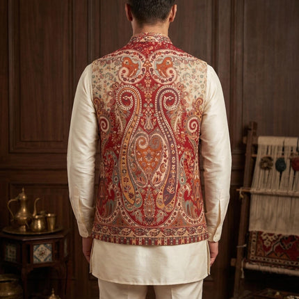 Mens Kani Pashmina Waistcoat, Woven Paisley