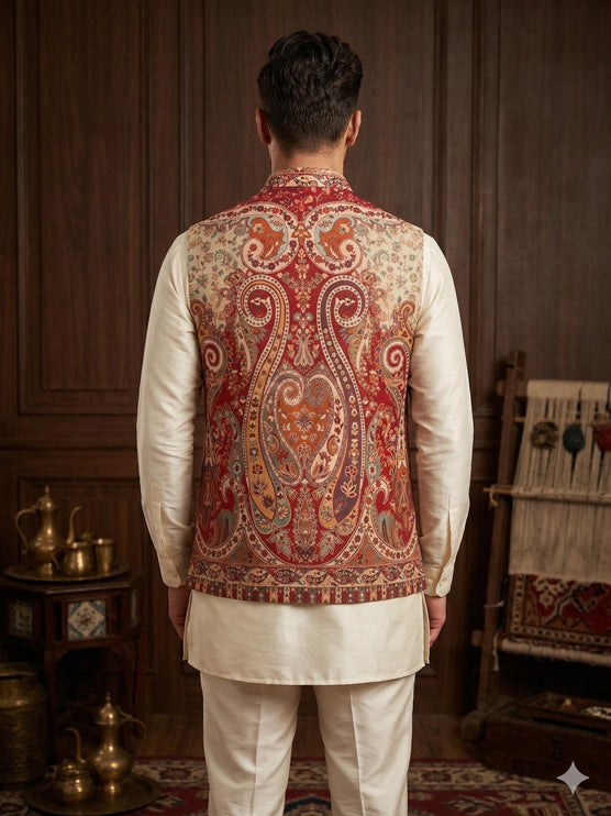 Mens Kani Pashmina Waistcoat, Woven Paisley
