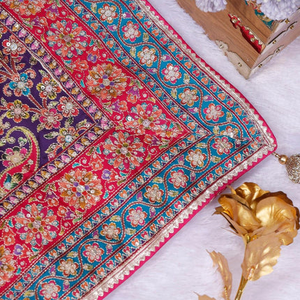 Designer premium Malai Silk Saree | Embroidered multi colored Saree