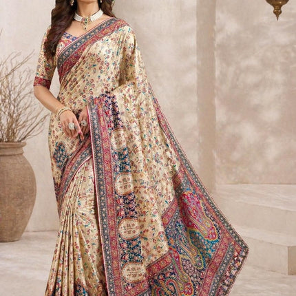 Designer premium Malai Silk Saree | Embroidered multi colored Saree
