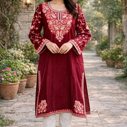 Handmade Kashmiri Wool Pheran | Aari Embroidered Boho Jacket
