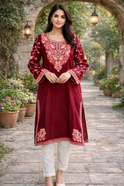 Handmade Kashmiri Wool Pheran | Aari Embroidered Boho Jacket