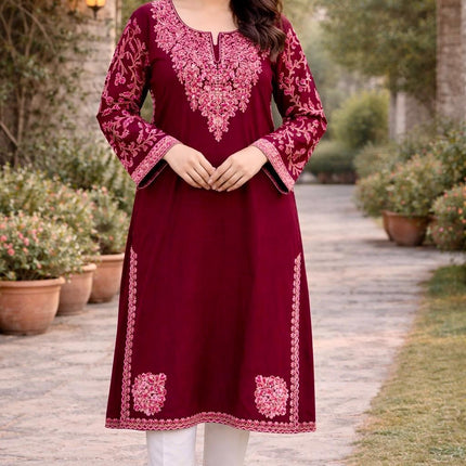 Handmade Kashmiri Wool Pheran | Aari Embroidered Boho Jacket