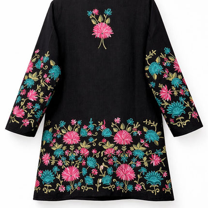 Hand made| Papier Macie(paper mache) Pashmina Jacket | Kashmir Designer Artwear | Black  Size 42