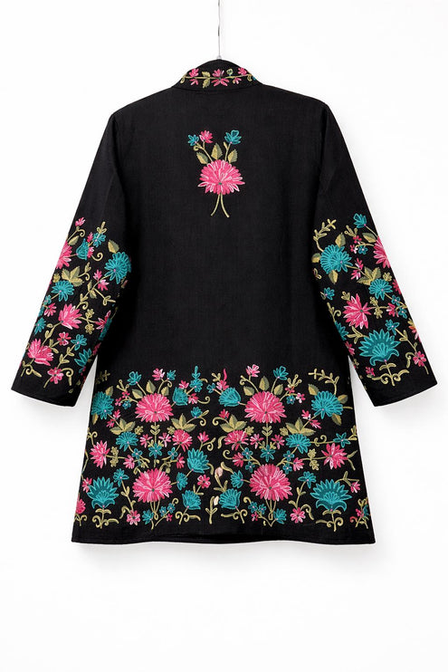 Hand made| Papier Macie(paper mache) Pashmina Jacket | Kashmir Designer Artwear | Black  Size 42