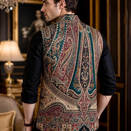 Kani Jamawar MENS WOVEN PAISLEY waistcoats, structured fit | Statement fashion wear| Size-38