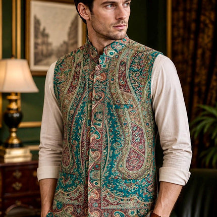 Kani Jamawar MENS WOVEN PAISLEY waistcoats, structured fit | Statement fashion wear| Size-38