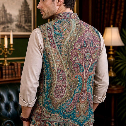 Kani Jamawar MENS WOVEN PAISLEY waistcoats, structured fit | Statement fashion wear| Size-38