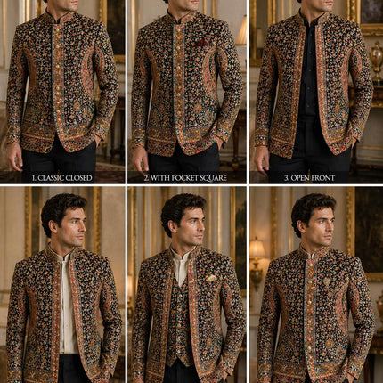 Mens Kani kalamkari Jamawar Jodhpuri style Jacket, Woven Paisley