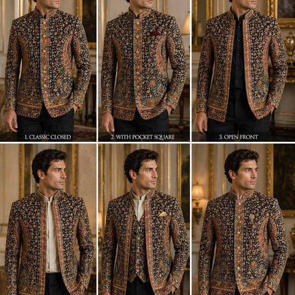 Mens Kani kalamkari Jamawar Jodhpuri style Jacket, Woven Paisley