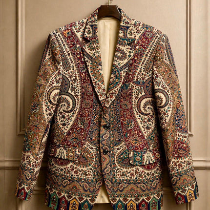 Mens Kani Jamawar blazer style Jacket, Woven Paisley