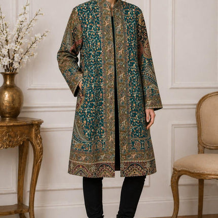 Kani Jamawar Wool, silk Jacket | Kashmir kalamkari Paisley Artwear Multiple Size-42