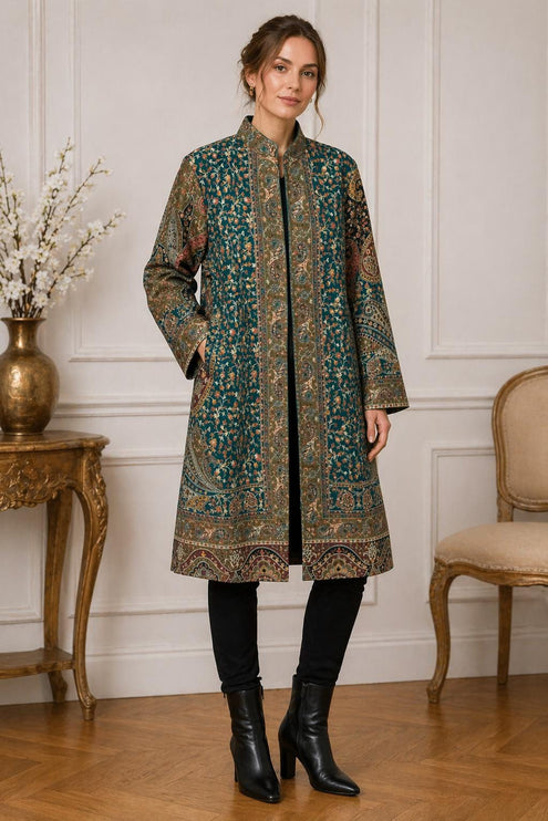 Kani Jamawar Wool, silk Jacket | Kashmir kalamkari Paisley Artwear Multiple Size-42