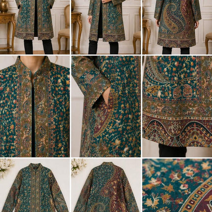 Kani Jamawar Wool, silk Jacket | Kashmir kalamkari Paisley Artwear Multiple Size-42