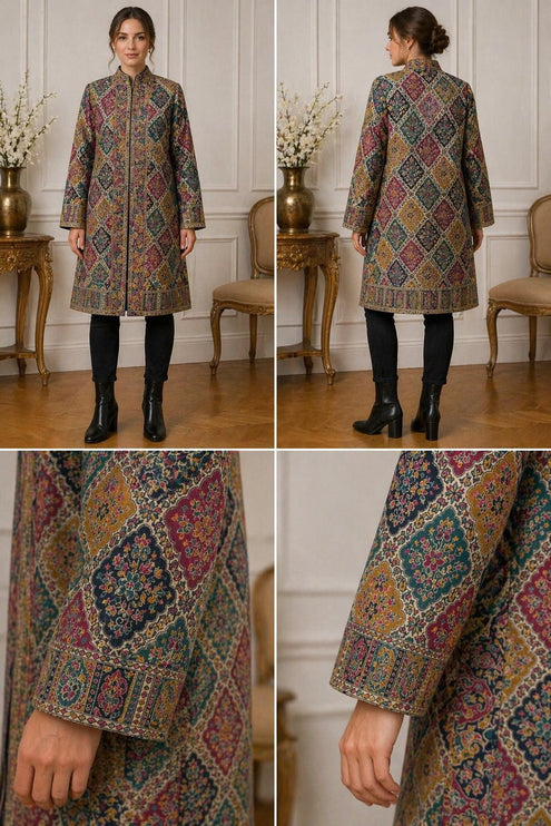 Kani Jamawar Wool, silk Jacket | Kashmir Paisley Artwear Multiple Size-40
