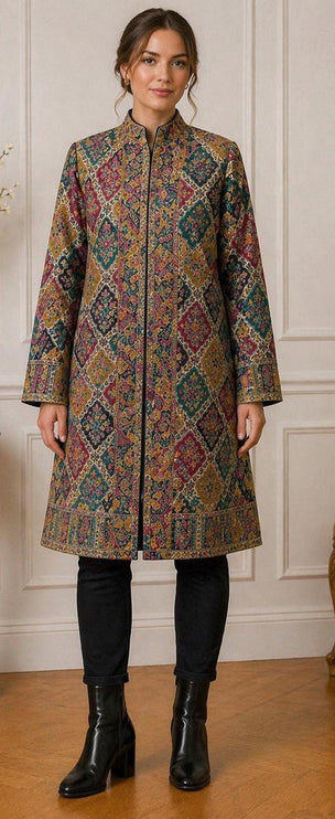 Kani Jamawar Wool, silk Jacket | Kashmir Paisley Artwear Multiple Size-40