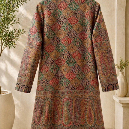 Kani Jamawar Wool, silk Jacket | Kashmir Paisley Artwear Multiple Size-40