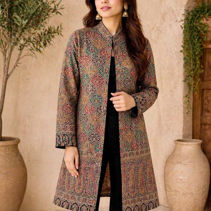 Kani Jamawar Wool, silk Jacket | Kashmir Paisley Artwear Multiple Size-40