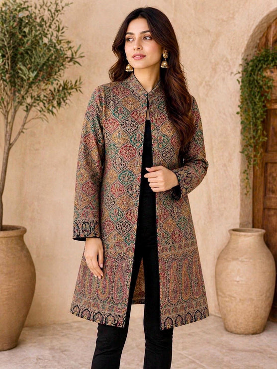 Kani Jamawar Wool, silk Jacket | Kashmir Paisley Artwear Multiple Size-40