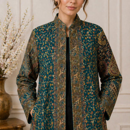 Kani Jamawar Wool, silk Jacket | Kashmir kalamkari Paisley Artwear Multiple Size-42