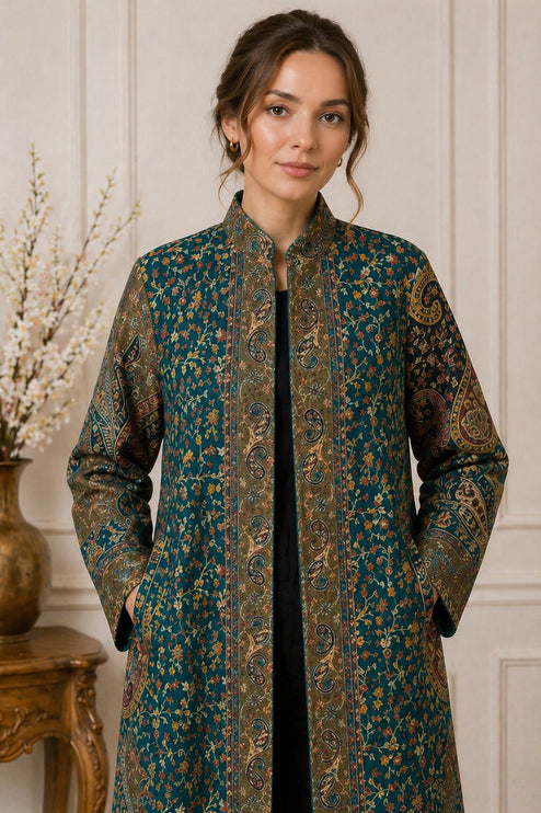 Kani Jamawar Wool, silk Jacket | Kashmir kalamkari Paisley Artwear Multiple Size-42
