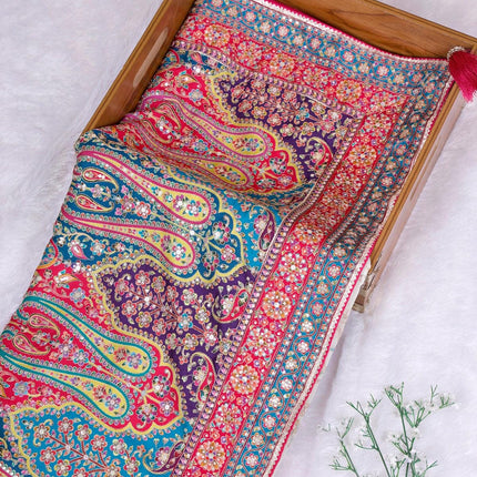 Designer premium Malai Silk Saree | Embroidered multi colored Saree